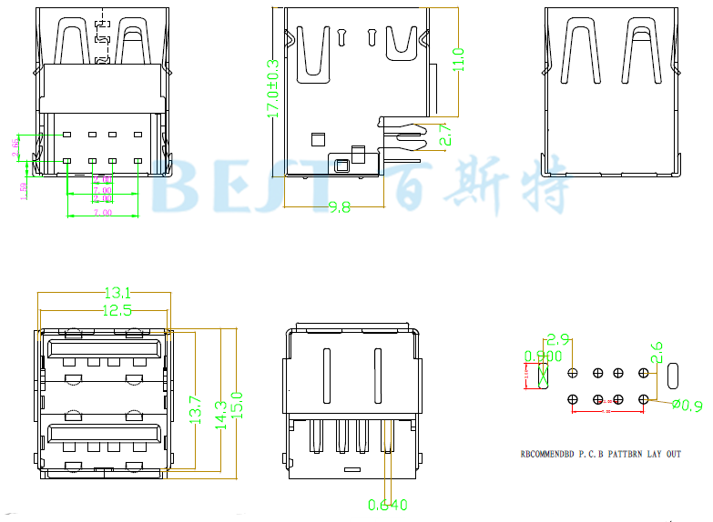 USB插座USB-A2-03參考圖紙